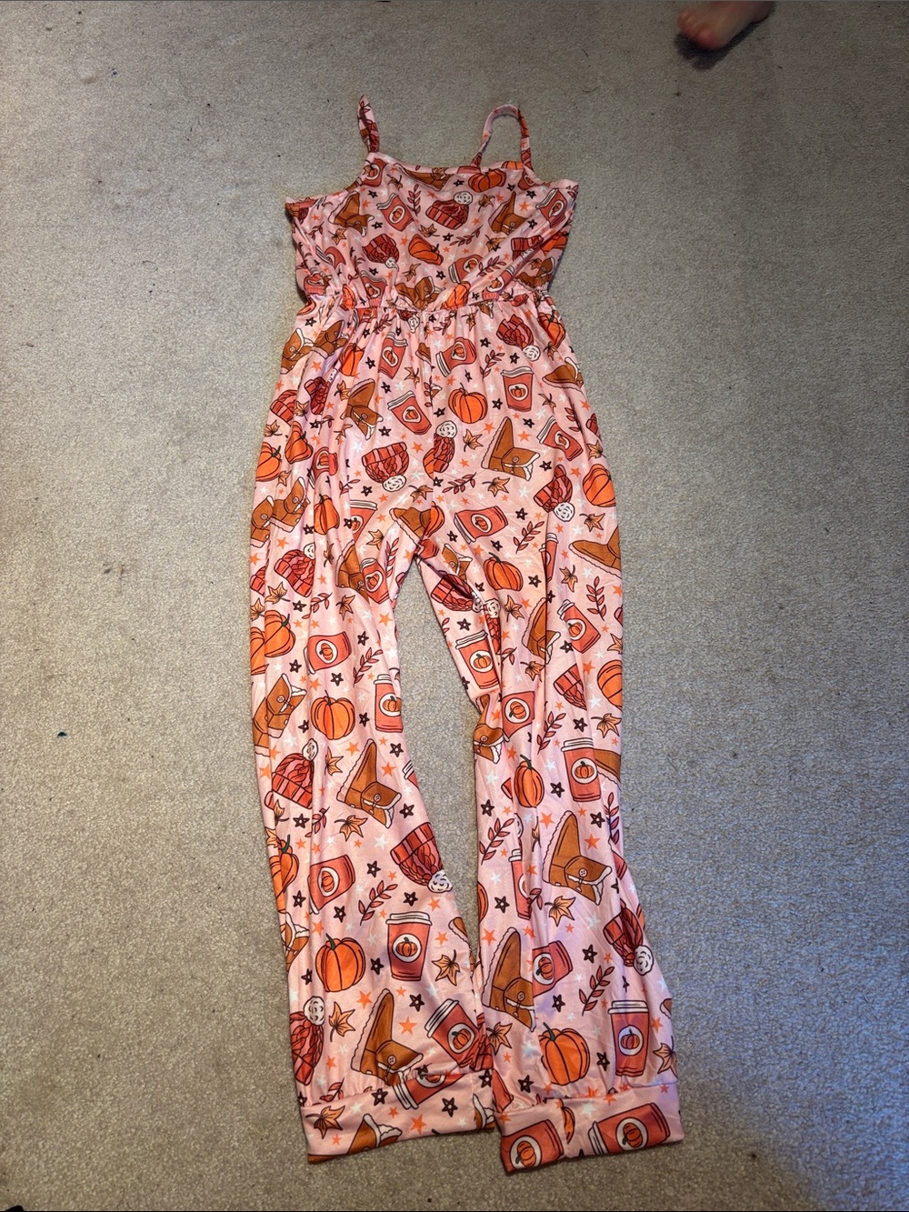 Cozy Pink Pumpkin-Print Girl’s Jumpsuit NEW 10y
